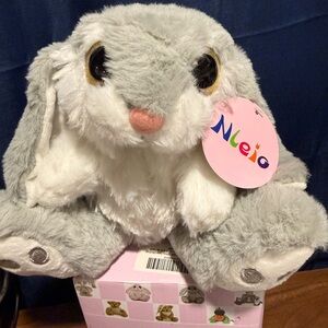 lei Gray and White Stuffed Bunny